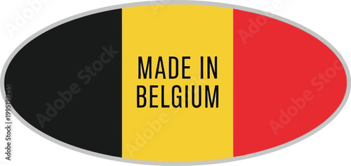 Made in Belgium oval sticker with flag colors