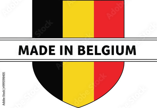 Made in Belgium label with shield and flag colors