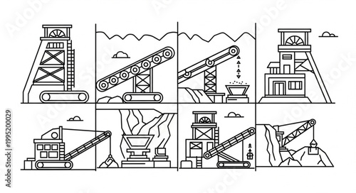 Collection of Industrial Construction Equipment and Machinery.