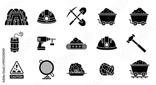 Collection of Mining and Construction Equipment Icons.