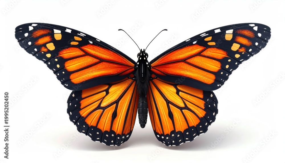 Obraz premium Monarch Butterfly Detailed Close-Up Studio Shot Isolated on White Background.