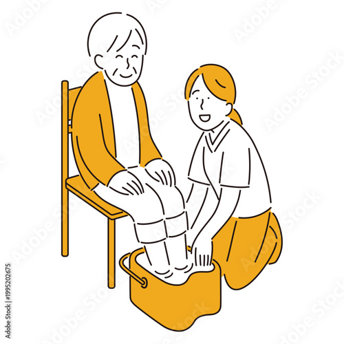 看護師による足浴のイラスト