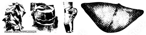 Stylized graphic elements featuring broken forms, pixelated, and fragmented silhouettes ideal for digital art, UI design, or experimental typography.