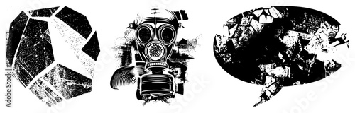 Vintage gas mask illustration, chemical warfare respirator, apocalyptic防护装备, halftone distressed style, post apocalyptic, vector cutout.