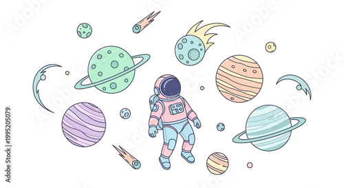 Astronaut in Space with Planets.