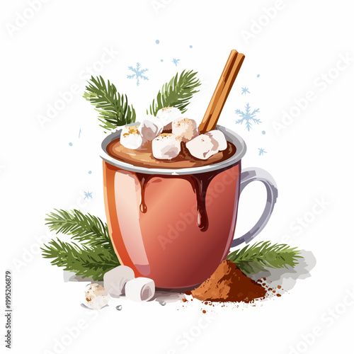 水彩画で描かれたホットチョコレートのイラスト