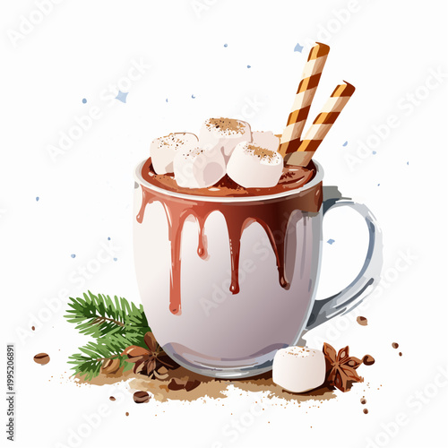 水彩画で描かれたホットチョコレートのイラスト