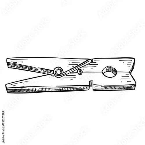 wooden clothespin peg vector line art hand drawn illustration