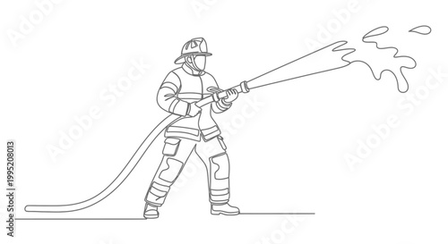 Firefighter spraying water from hose.