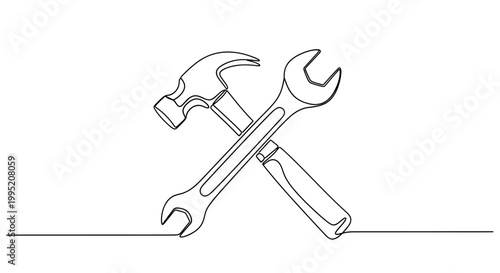 Hammer and wrench crossed tools.