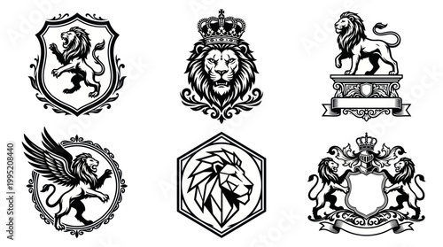 Heraldic Luxury Business Lion Crests and Emblems Black and White Vector Line Art Collection