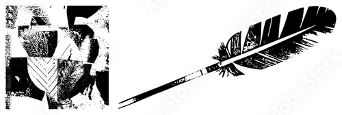 Vintage writing instrument, calligraphy nib, ink dip pen, retro scribe tool, textured feather stylus, artistic quill, sketch.