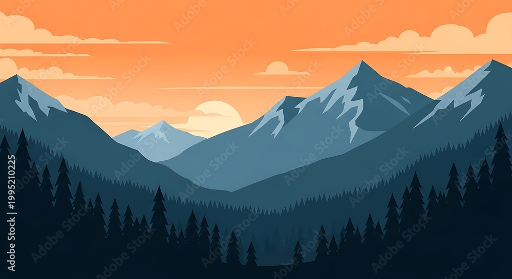 Obraz premium Minimalist mountain landscape at sunset vector illustration