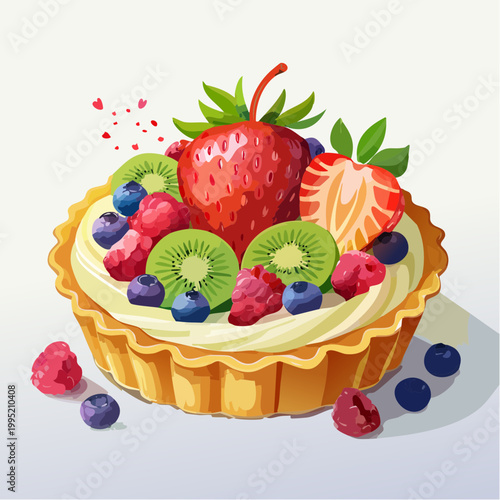 水彩画で描かれたフルーツタルトのイラスト