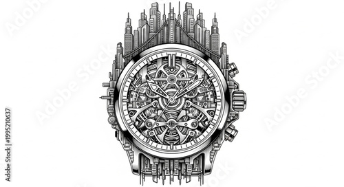 Luxury Urban Watch Monochrome Illustration 