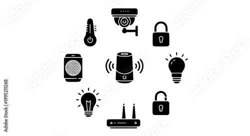 Smart Home Device Silhouette Vector Set IoT UI App Design Illustration Collection