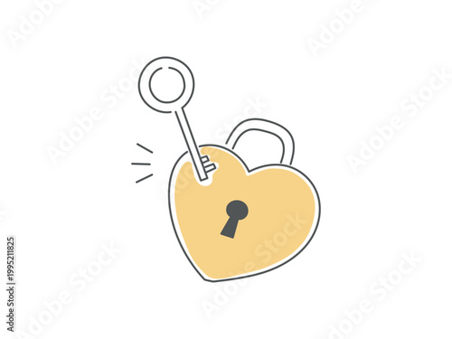 ハートの形をしたかわいい南京錠の手描きイラスト単色
