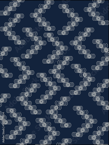 小さな観世水ドットシームレスパターン（紺色・小紋調・浴衣・ベクター）：Small-scale Japanese Kanze-mizu dotted pattern in indigo. Fine micro water ripple for yukata and festivals.