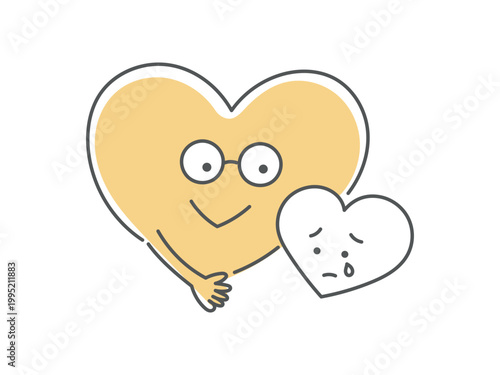寄り添いを表すハートキャラクターのイラスト単色