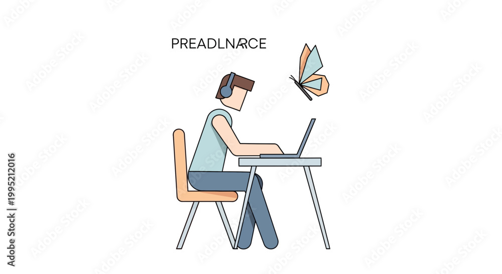 Fototapeta premium Freelancer Working on Laptop with Butterfly Overhead