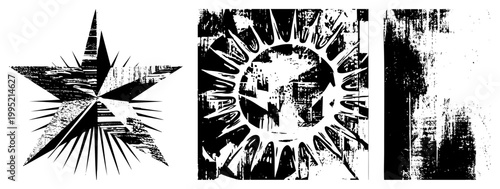 Abstract starburst emblem, explosive sunburst design, halftone texture overlay, distressed vector art, graphic element, vintage badge motif. isolated, cutout, rgba