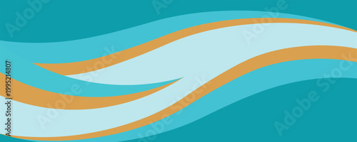 Melengkung pirus dan gelombang nyata dengan aksen oranye tebal menciptakan latar belakang abstrak modern yang terinspirasi laut yang ideal untuk spanduk,