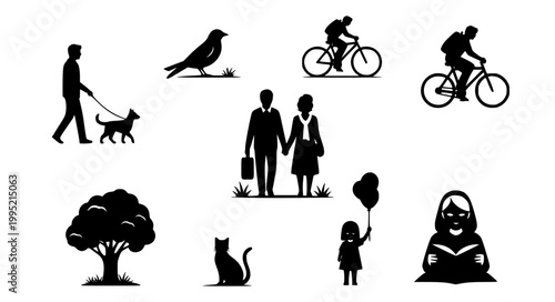 Lifestyle Nature Silhouette Vector Set Human Activity Illustration Collection