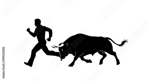Man Running From Bull Silhouette