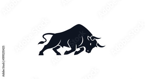 Powerful Bull Silhouette Charging Forward, Symbol of Strength and Determination