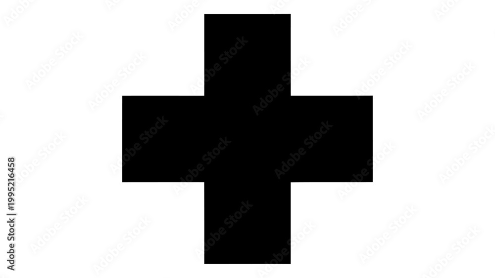 Fototapeta premium Simple black cross icon, a bold plus sign symbol for medical, math, or positive concepts, isolated on white background