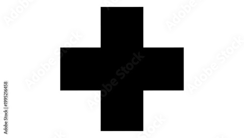 Simple black cross icon, a bold plus sign symbol for medical, math, or positive concepts, isolated on white background