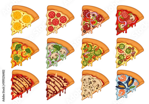 Delicious Pizza Slices Vector Illustration - A Vector Graphic Collection of Various Toppings
