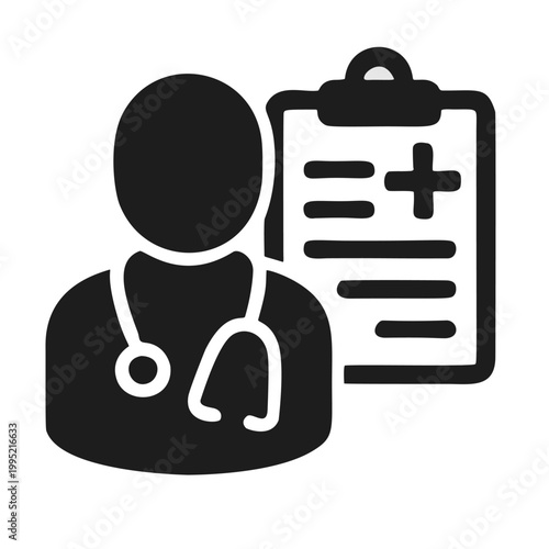 Minimalist Silhouette Doctor with Clipboard and Stethoscope Healthcare Professional Icon