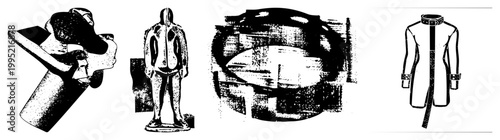 vector set stylized hand holding object, anatomical figure, abstract circle, coat ideal for graphic design,, or conceptual art.