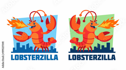LOBSTERZILLA Logo Fiery Crustacean Mascot Unleashed in Urban Skyline
