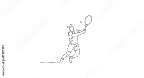 One Line Drawing of a Tennis Player Hitting a Forehand Stroke