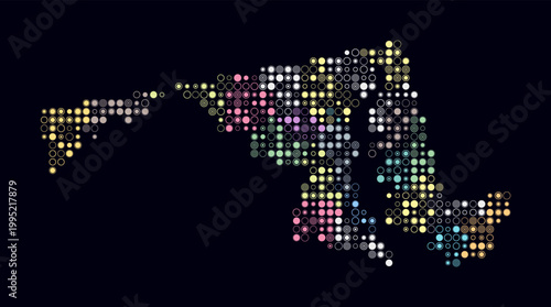 Maryland, shape of the state build of colored cells. Digital style map of the Maryland on dark background. Small size circle blocks. Beautiful vector illustration.