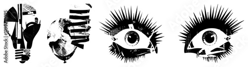 Stylized idea symbol and gaze set, conceptual enlightenment motif, visionary graphic element, symbolic cognition.