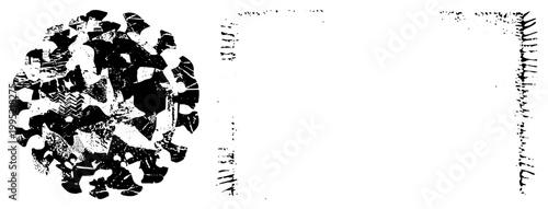 Collage art composition featuring shattered polygonal forms, deconstructed graphic design, mosaic, experimental visual texture, avant garde layout.