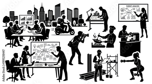 Business People, Diverse Professions, City Skyline, Concepts Vector Set