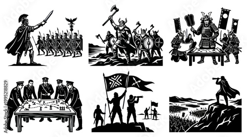 Vintage Black  White Military History Vector Art Collection