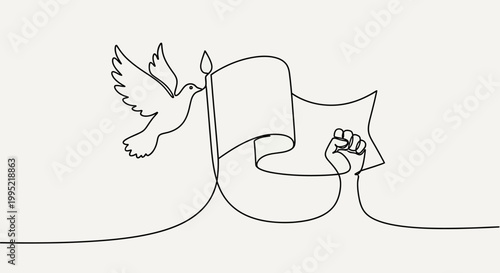 Dove Holding Flag with Fist, Symbol of Peace and Freedom
