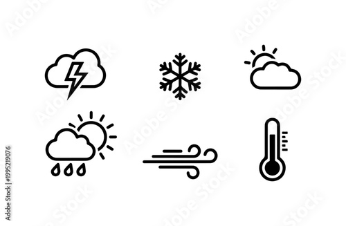 Set of Six Weather Condition Icons - Minimalist Style