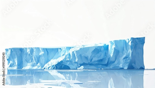 Massive Iceberg Floating in Calm Arctic Waters Under White Sky.