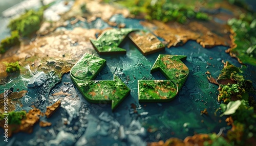 Recycling Symbol Embossed on a Textured Earth Surface Symbolizing Environmental Protection.