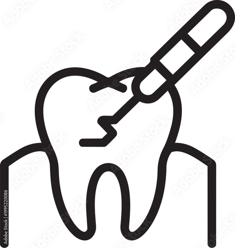 Black outline of tooth with dental drill
