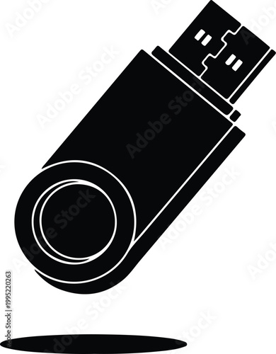 Silhouette black USB flash drive memory stick for data storage vector design