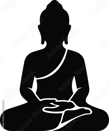 Silhouette meditating Buddha figure symbol for yoga and wellness center vector design