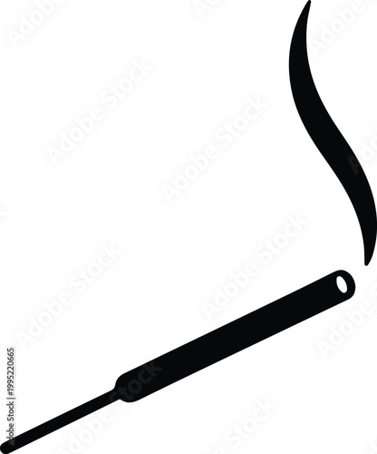Silhouette of burning incense stick with smoke for wellness meditation vector design