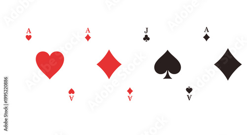 Playing Cards Ace Jack Diamond Heart Spade Symbols on White Background